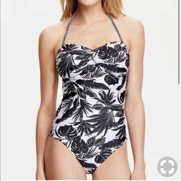 Old Navy black and white floral one piece swimsuit, xs - Picture 1 of 9